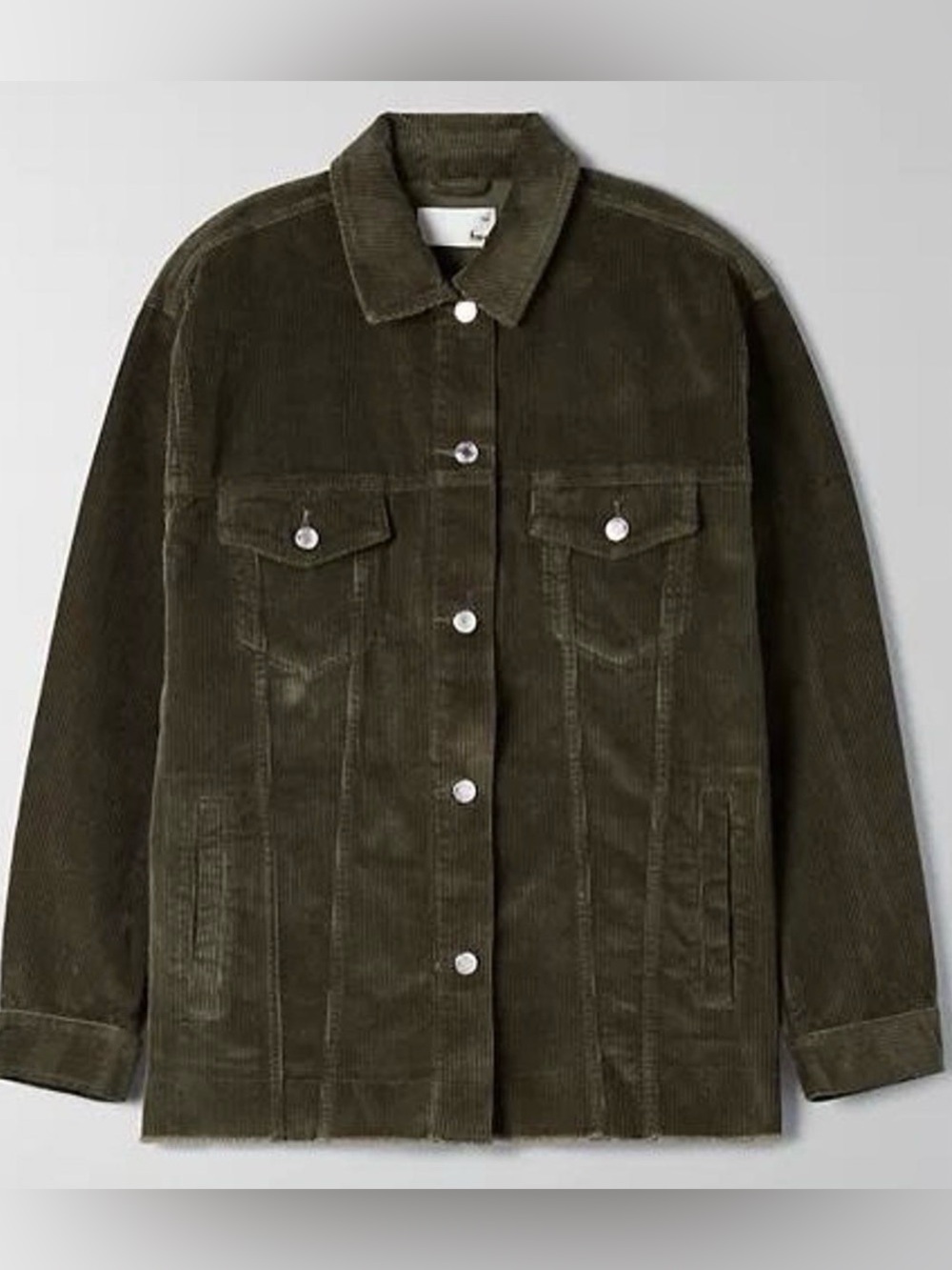 Wilfred Free Aritzia Olive Green Corduroy Trucker Jacket Raw Hem XXS